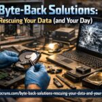 Technician recovering data from a damaged hard drive during professional computer repair