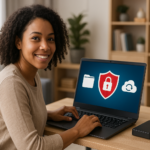Person working on a computer while addressing ransomware protection