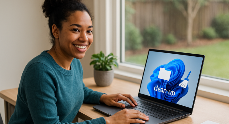 Person working on a computer while addressing Windows 11 cleanup