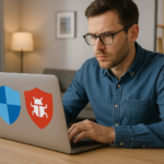 Person working on a computer while addressing Windows Defender vs antivirus