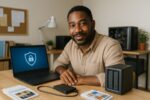 Person working on a computer while addressing AI cyberattacks