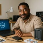 Person working on a computer while addressing AI cyberattacks