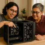 Person working on a computer while addressing air vs aio cooling