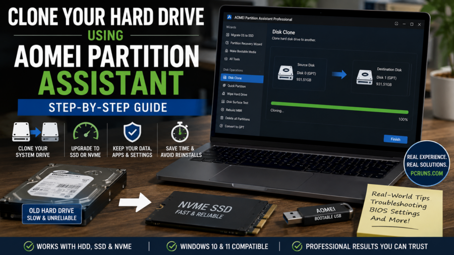 Cloning a Hard Drive Using AOMEI Partition Assistant (Step-by-Step Guide)