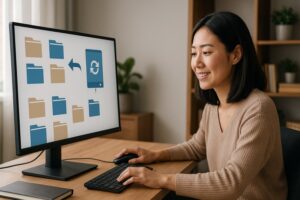Person working on a computer while addressing backup and restore runbook