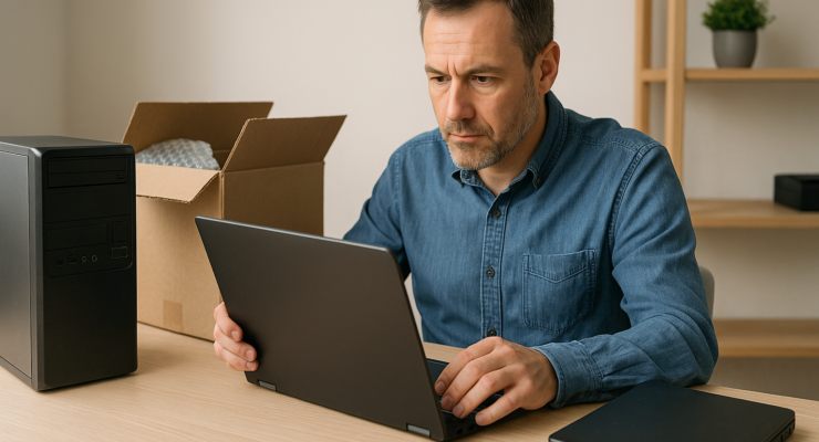 Person working on a computer while addressing quality refurbished computers