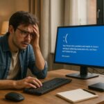 Computer support scene related to computer keeps crashing (Facebook share image)