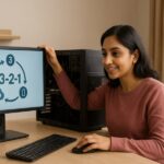 Person working on a computer while addressing 3-2-1 backup rule