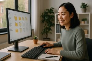 Person working on a computer while addressing data management basics