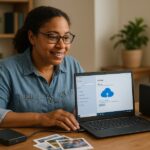 Person working on a computer while addressing external drive backup vs cloud backup