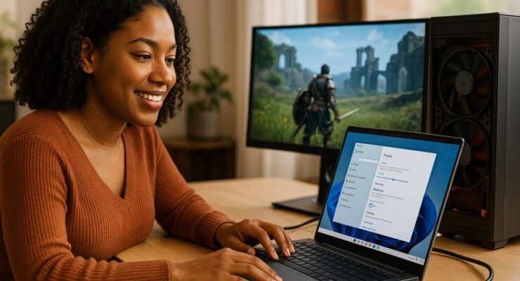 Person working on a computer while addressing 1080p gaming GPU