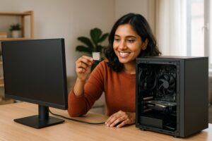 Person working on a computer while addressing choose a CPU