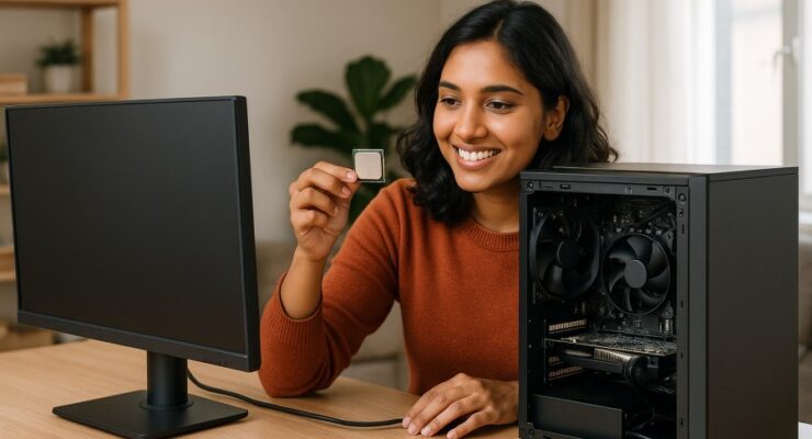 Person working on a computer while addressing choose a CPU