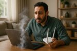 Person working on a computer while addressing overheating laptop performance