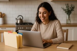 Person working on a computer while addressing organize files and folders