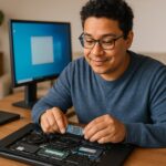 Person working on a computer while addressing speed up slow Windows computer