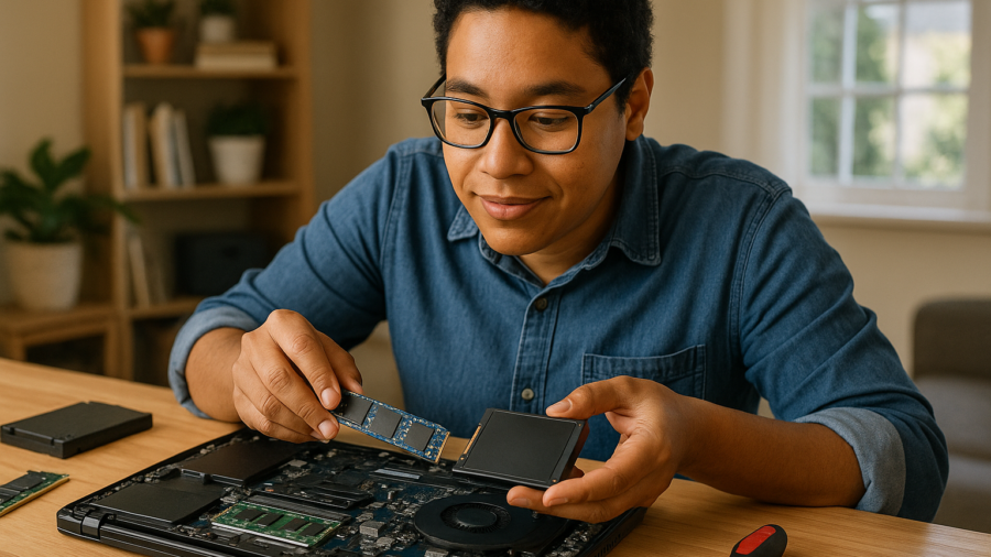Person working on a computer while addressing NVMe vs SATA SSD