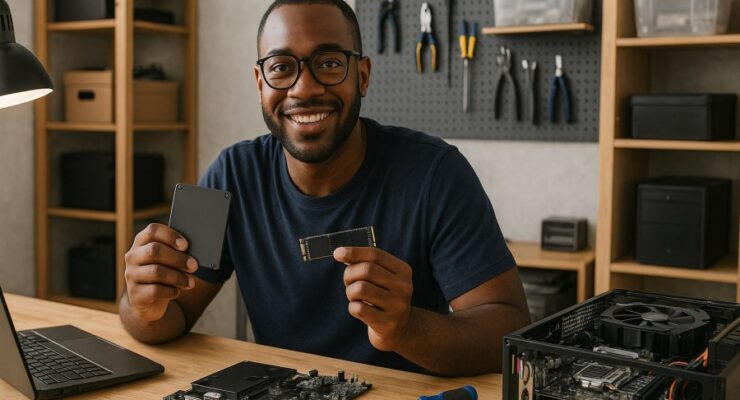 Person working on a computer while addressing NVMe vs SATA SSD
