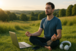 Person working on a computer while addressing Peace of Mind Tech
