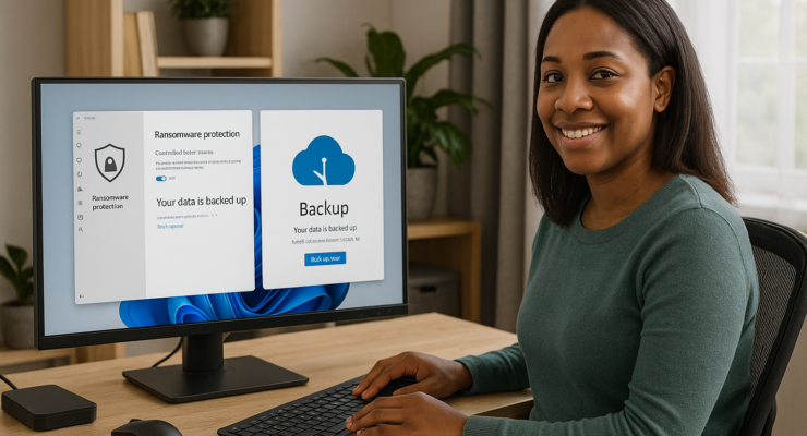 Person working on a computer while addressing Controlled Folder Access