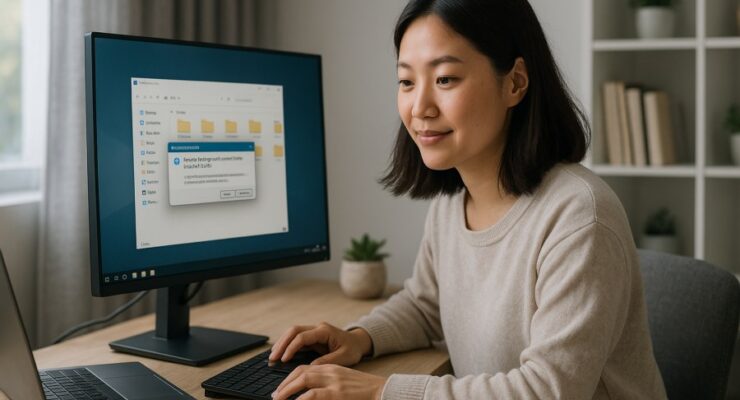 Person working on a computer while addressing remote
