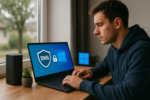 Person working on a computer while addressing secure DNS Windows