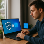 Person working on a computer while addressing secure DNS Windows