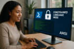 Person working on a computer while addressing Securing PowerShell: Constrained Language Mode, Logging, and AMSI
