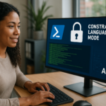 Person working on a computer while addressing Securing PowerShell: Constrained Language Mode, Logging, and AMSI
