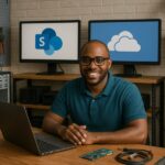 Person working on a computer while addressing SharePoint vs OneDrive