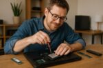 Person working on a computer while addressing slow computer maintenance vs upgrade