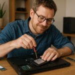 Person working on a computer while addressing slow computer maintenance vs upgrade