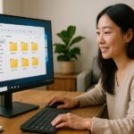 Person working on a computer while addressing file naming convention Windows