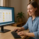 Person working on a computer while addressing Windows files and folders