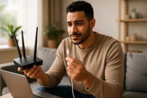 Person working on a computer while addressing USB-C cable