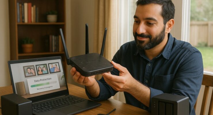 Person working on a computer while addressing when to replace old wifi router