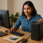 Person working on a computer while addressing remote computer support