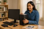 Person working on a computer while addressing when to replace office computers
