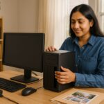 Person working on a computer while addressing when to replace office computers