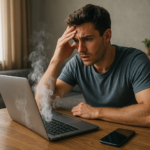 Person working on a computer while addressing laptop overheating